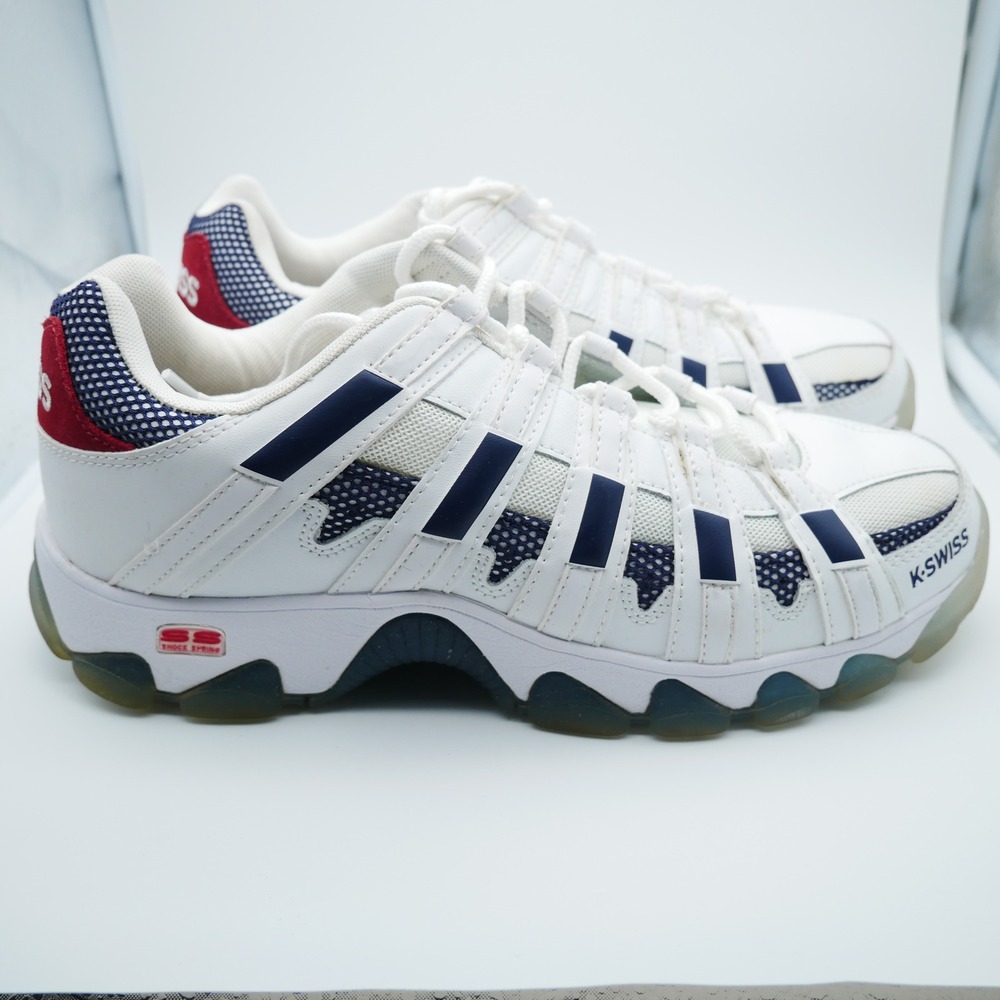 K-Swiss ST329 Low Mens White Navy Red Athletic Sneakers 06412-113-M Size 10